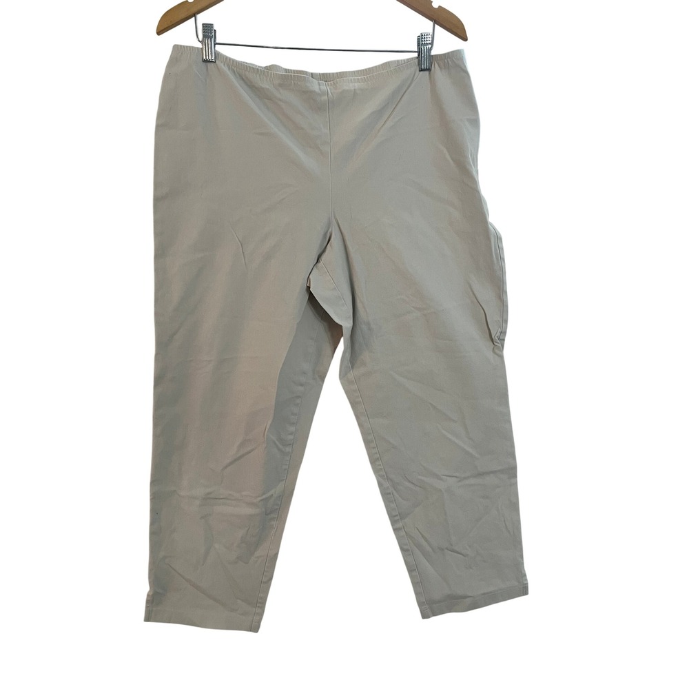 Eileen Fisher Stone Beige Stretch Cotton Cropped Pants Side Zip Size L